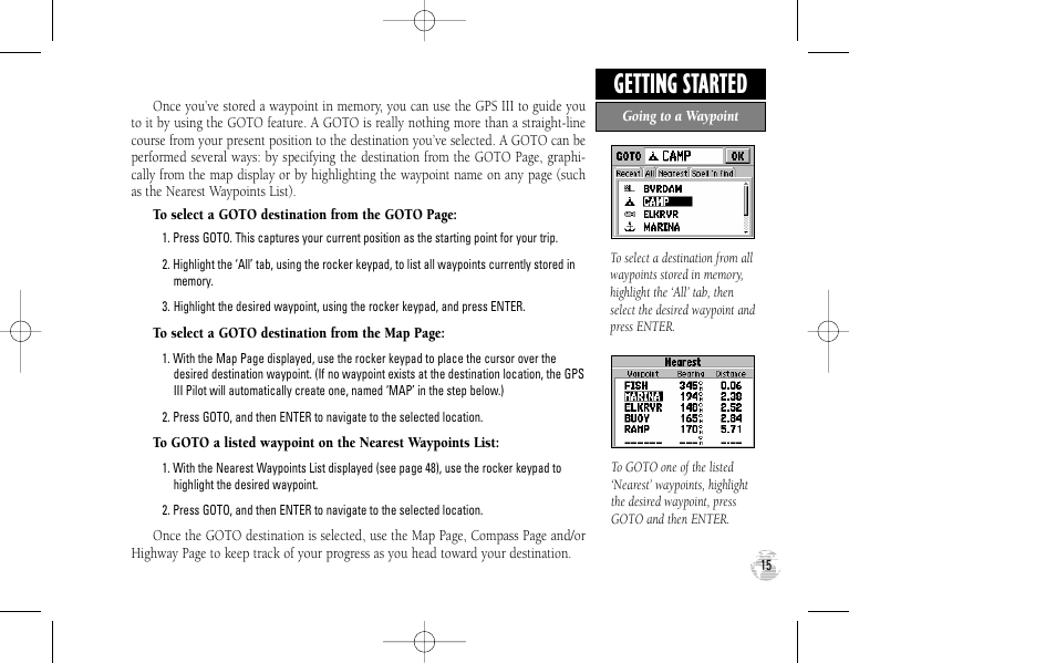 Getting started | Garmin GPS III User Manual | Page 23 / 100