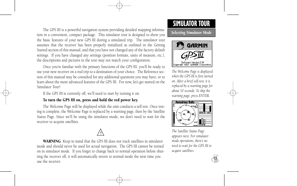 Simulator tour | Garmin GPS III User Manual | Page 25 / 100