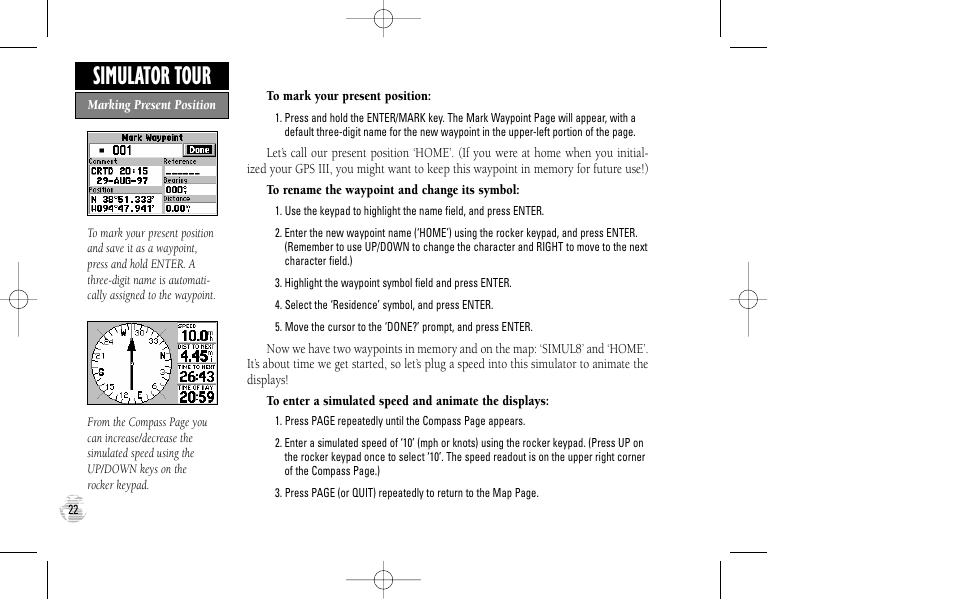 Simulator tour | Garmin GPS III User Manual | Page 30 / 100