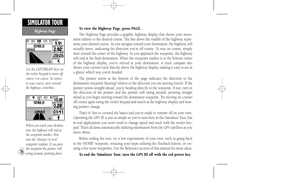 Simulator tour | Garmin GPS III User Manual | Page 32 / 100