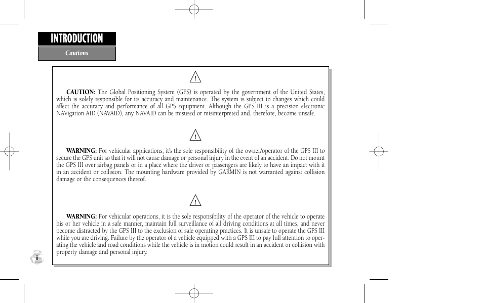 Introduction | Garmin GPS III User Manual | Page 4 / 100