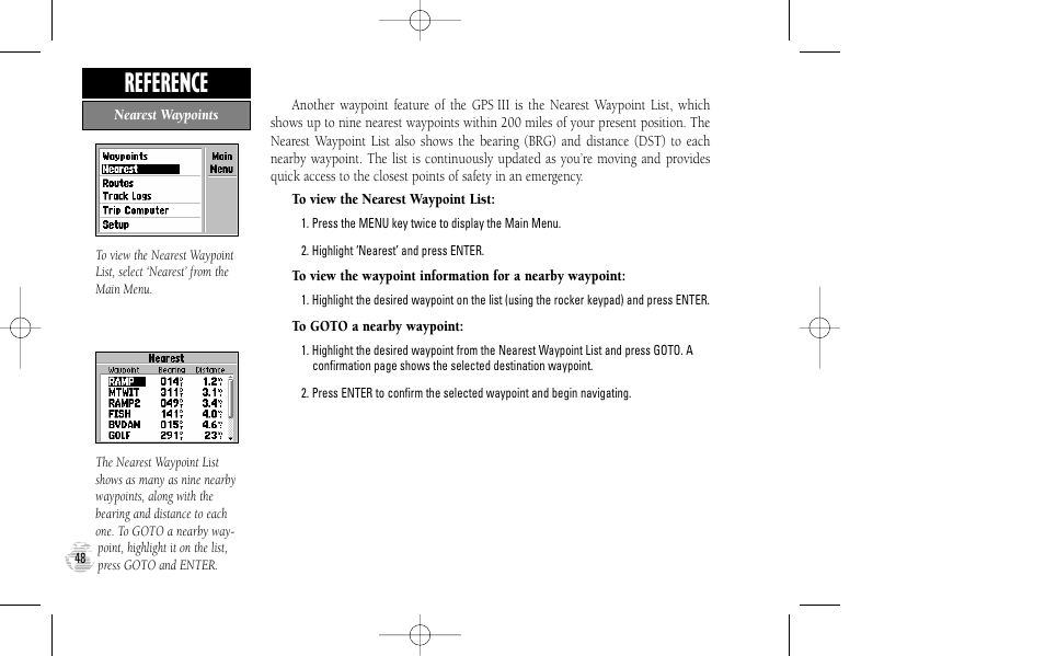 Reference | Garmin GPS III User Manual | Page 56 / 100