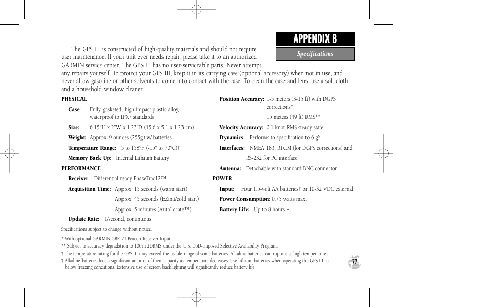 Appendix b | Garmin GPS III User Manual | Page 85 / 100