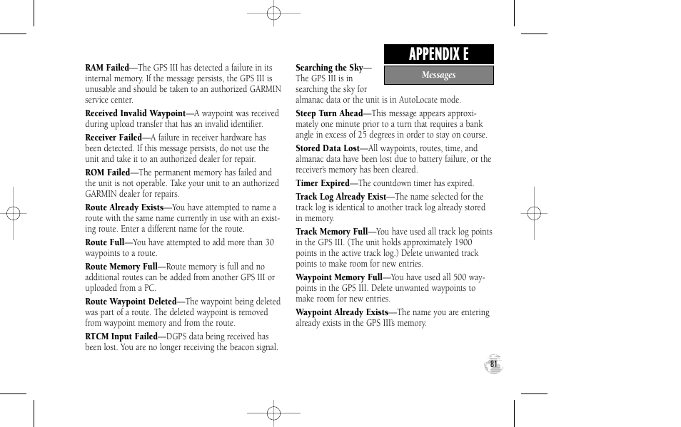 Appendix e | Garmin GPS III User Manual | Page 89 / 100