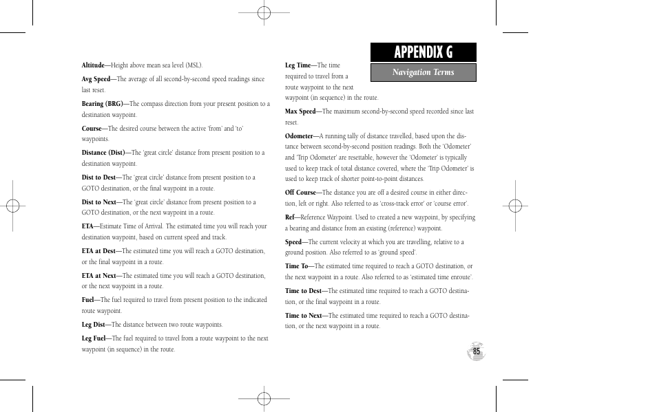 Appendix g | Garmin GPS III User Manual | Page 93 / 100