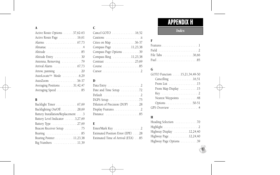 Appendix h | Garmin GPS III User Manual | Page 95 / 100