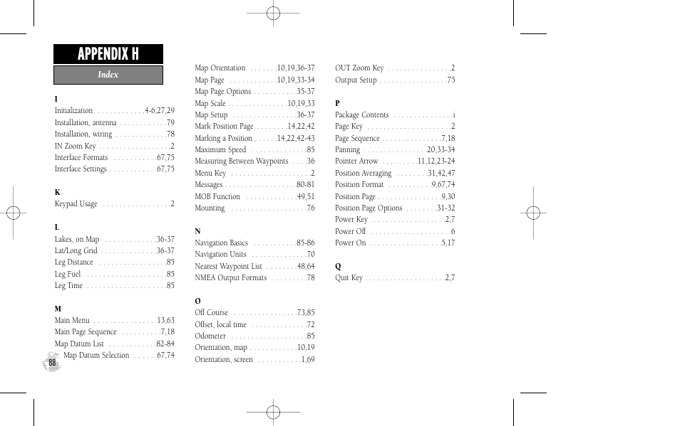 Appendix h | Garmin GPS III User Manual | Page 96 / 100