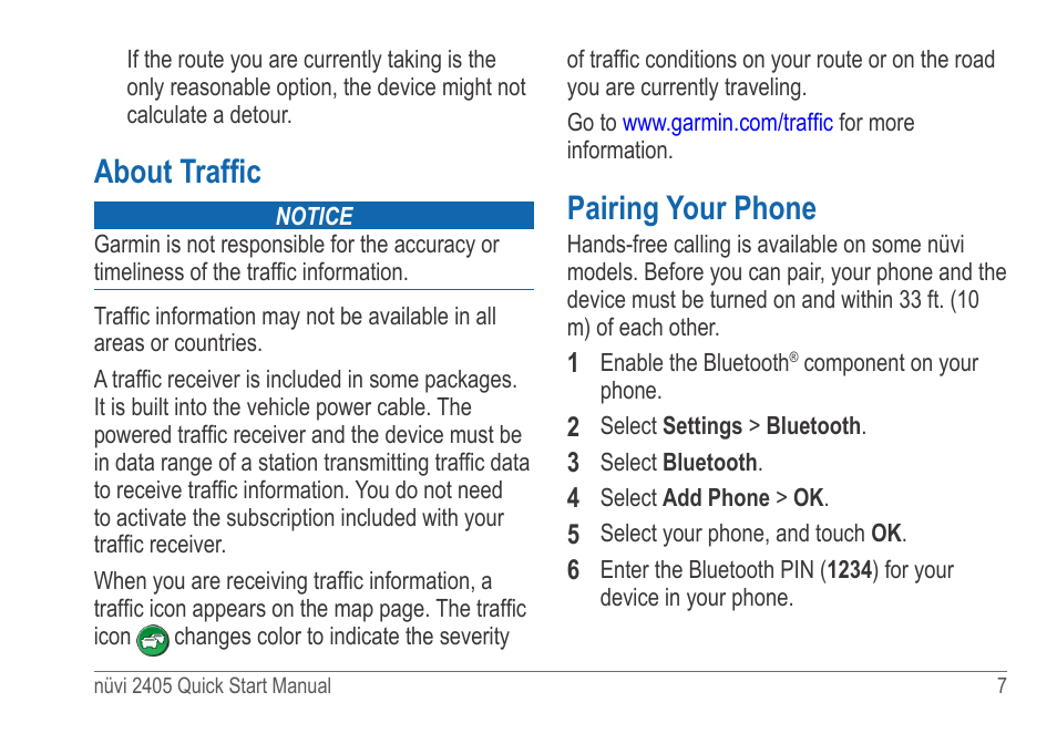 About traffic, Pairing your phone | Garmin nuvi 2595LT User Manual | Page 7 / 8