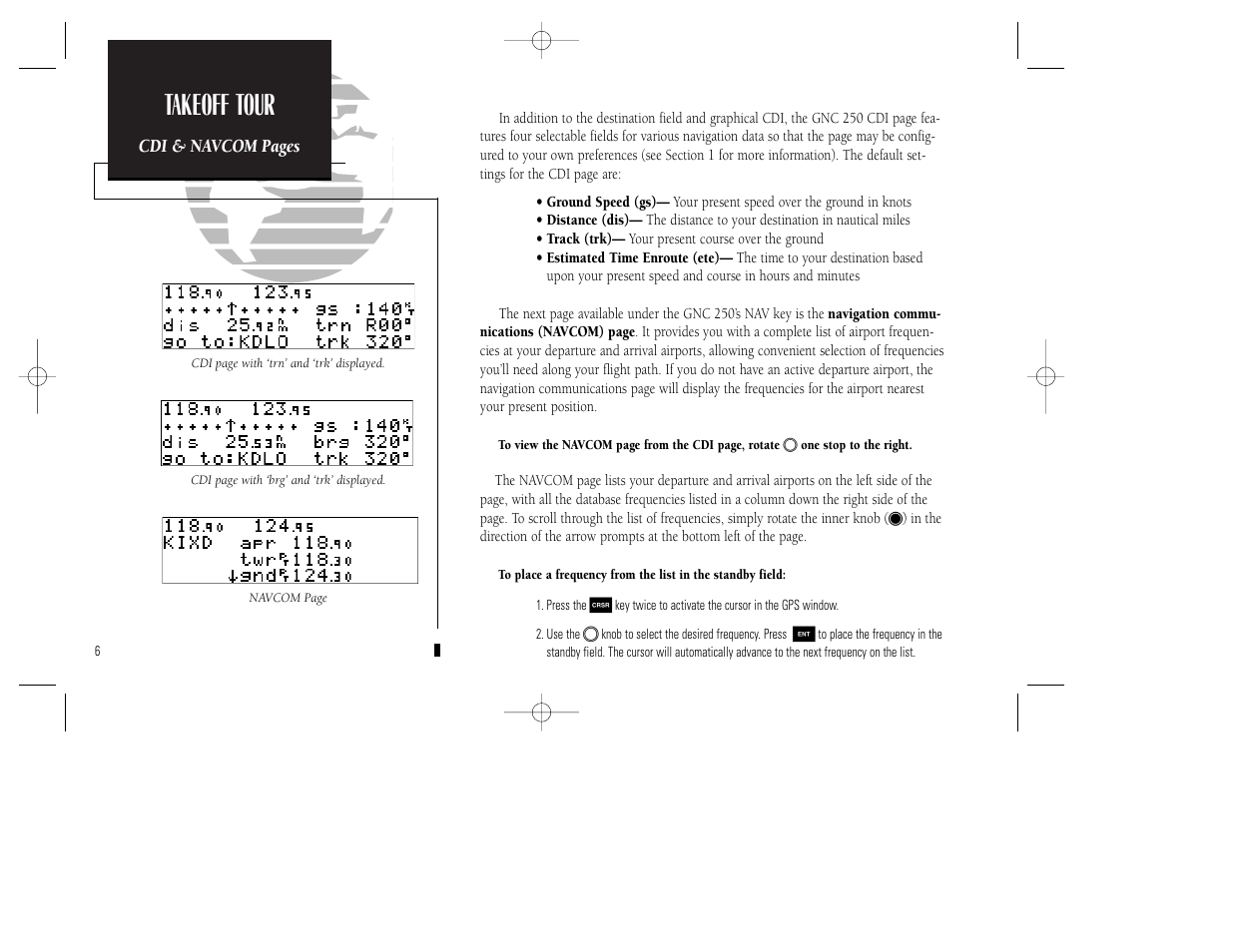 Reference, Takeoff tour | Garmin GNC 250 User Manual | Page 16 / 112