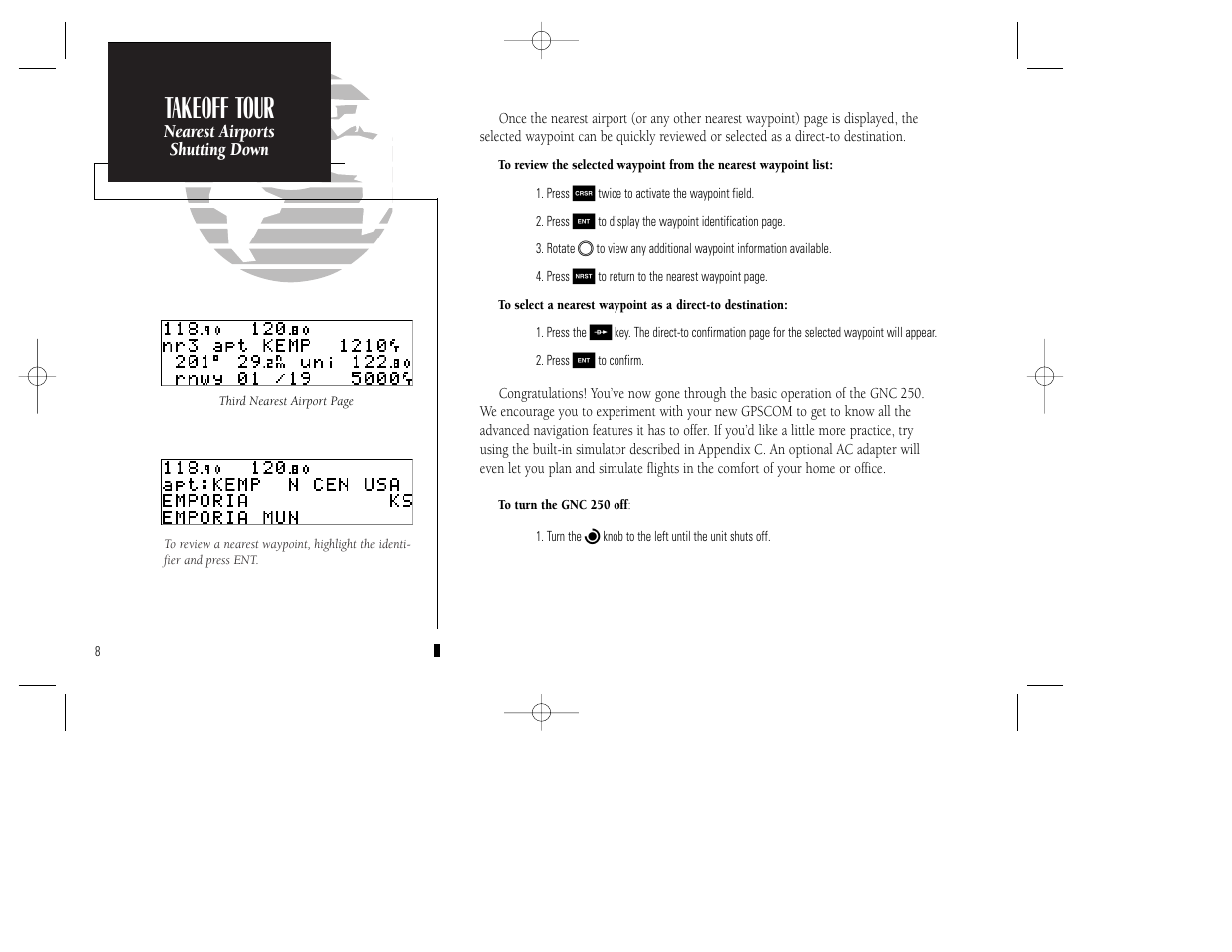 Reference, Takeoff tour | Garmin GNC 250 User Manual | Page 18 / 112