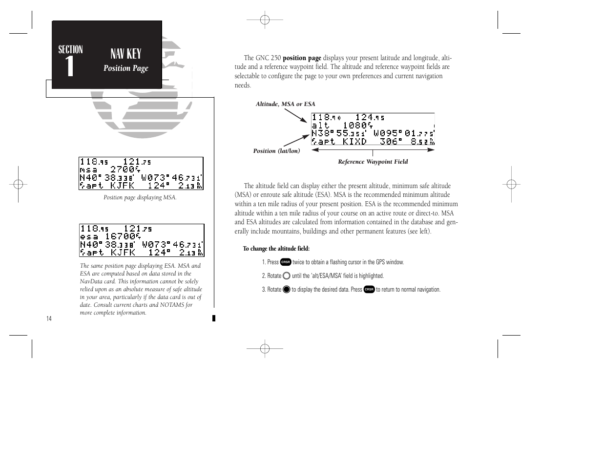 Reference, Nav key | Garmin GNC 250 User Manual | Page 24 / 112