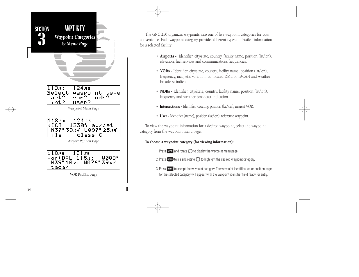 Reference, Wpt key | Garmin GNC 250 User Manual | Page 44 / 112