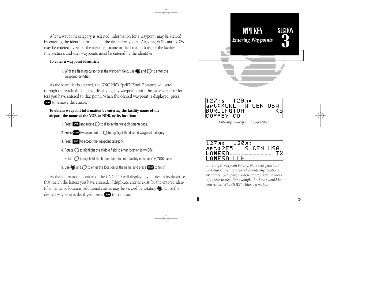 Reference, Wpt key | Garmin GNC 250 User Manual | Page 45 / 112