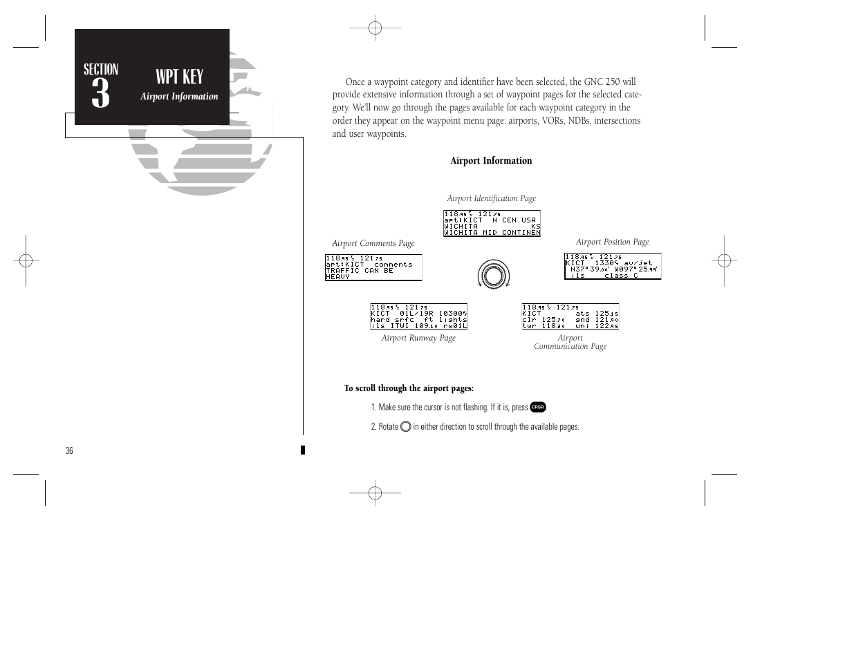 Reference, Wpt key | Garmin GNC 250 User Manual | Page 46 / 112