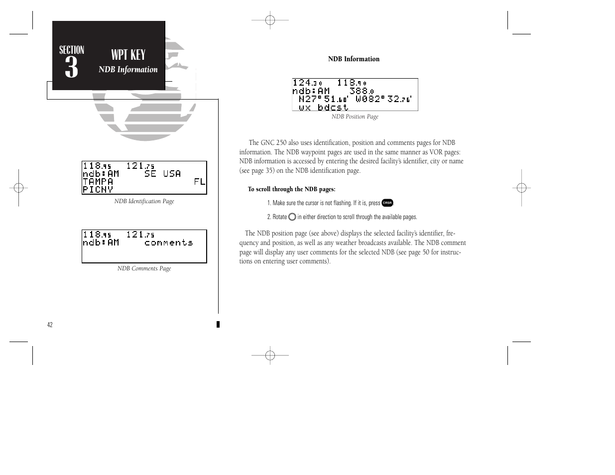 Reference, Wpt key | Garmin GNC 250 User Manual | Page 52 / 112