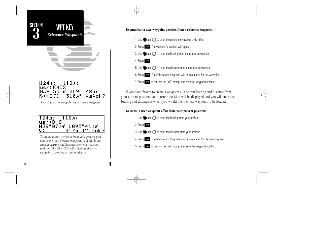 Reference, Wpt key | Garmin GNC 250 User Manual | Page 56 / 112