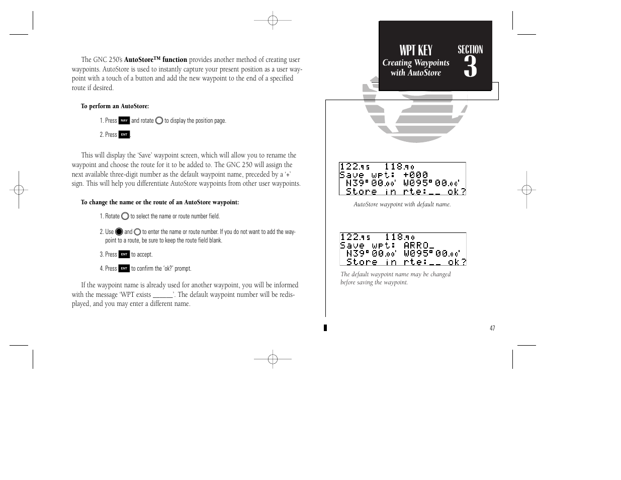 Reference, Wpt key | Garmin GNC 250 User Manual | Page 57 / 112