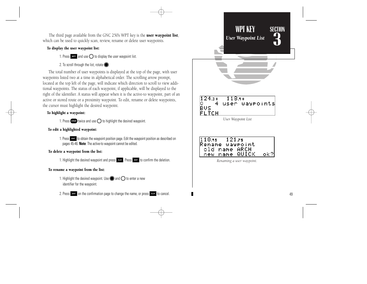 Reference, Wpt key | Garmin GNC 250 User Manual | Page 59 / 112