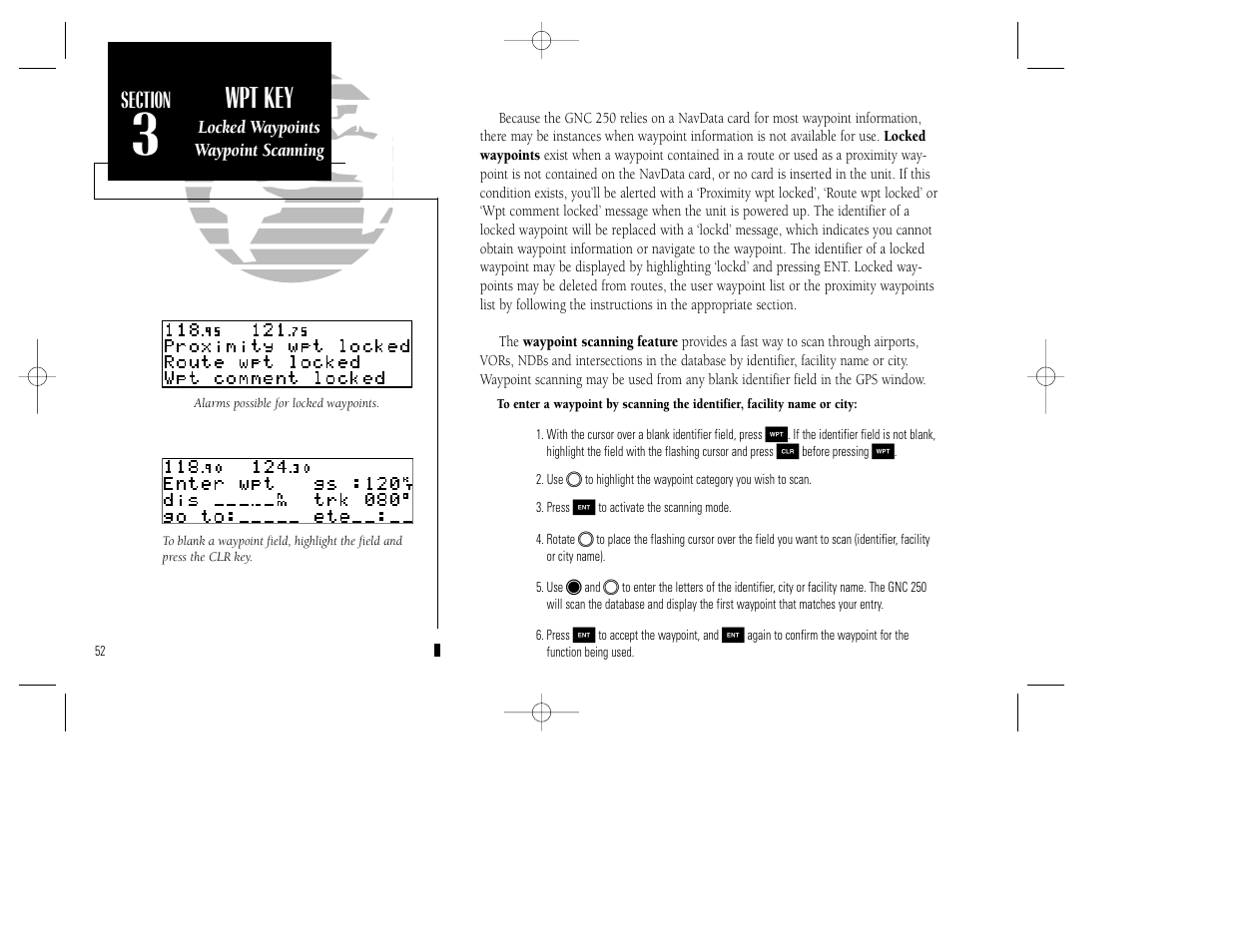 Reference, Wpt key | Garmin GNC 250 User Manual | Page 62 / 112