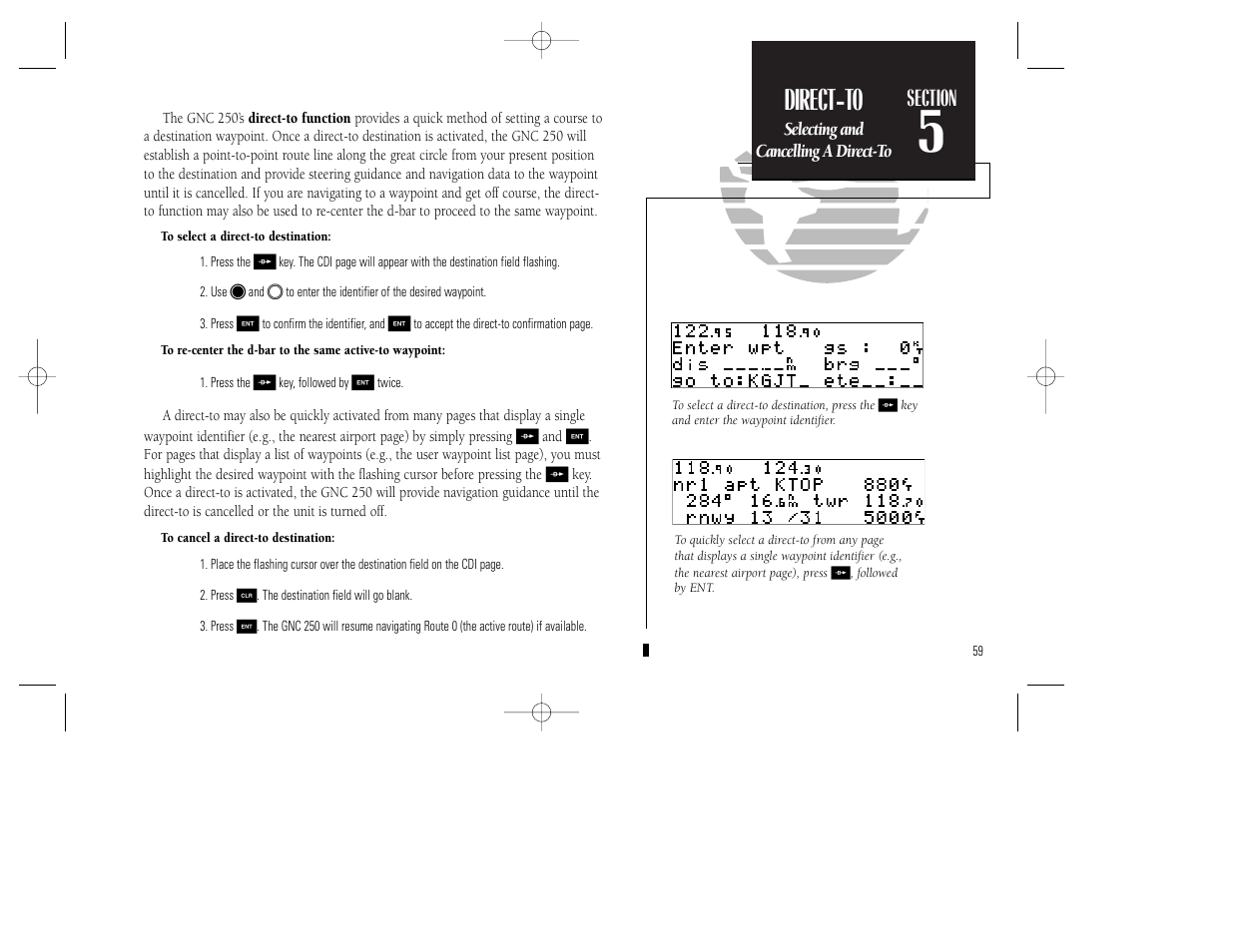 Appendix a, Direct-to | Garmin GNC 250 User Manual | Page 69 / 112