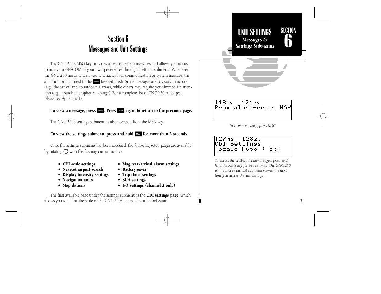 Appendix c, Unit settings | Garmin GNC 250 User Manual | Page 81 / 112