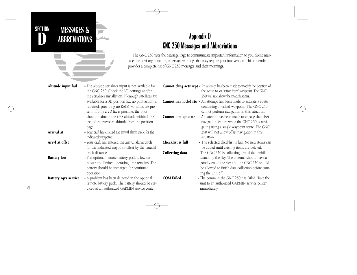 Garmin GNC 250 User Manual | Page 96 / 112