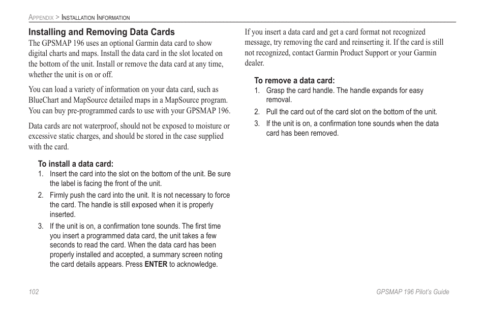 Garmin GPSMAP 196 User Manual | Page 110 / 132