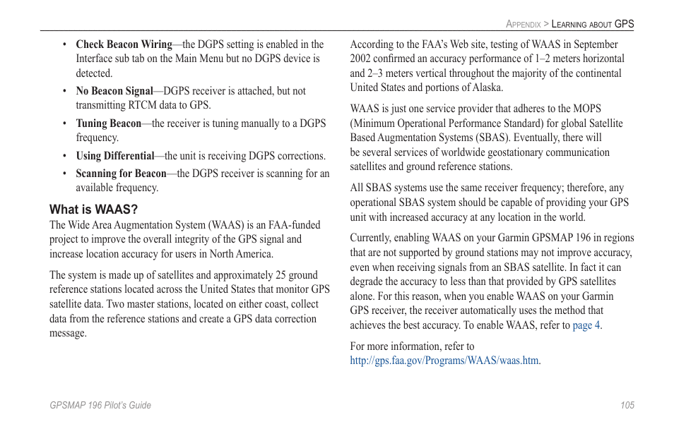 Of the, Appendix” for more information about | Garmin GPSMAP 196 User Manual | Page 113 / 132