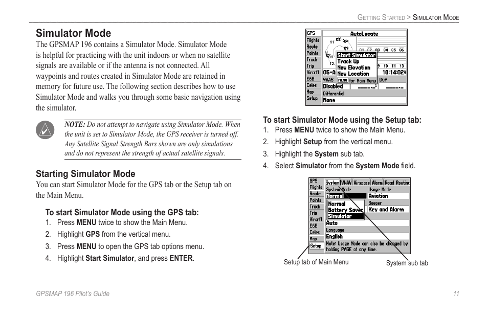 Simulator mode | Garmin GPSMAP 196 User Manual | Page 19 / 132