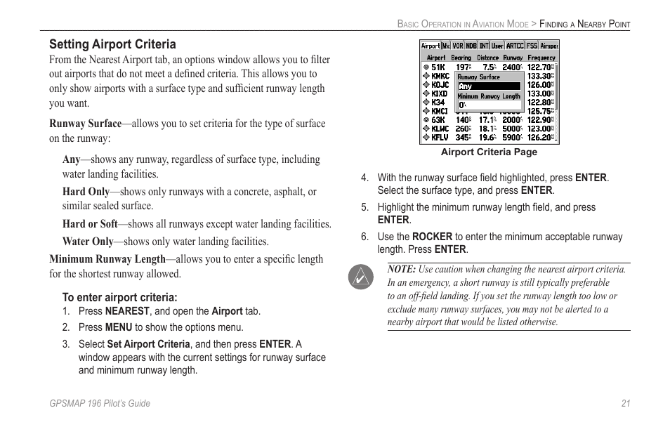 Setting airport criteria | Garmin GPSMAP 196 User Manual | Page 29 / 132