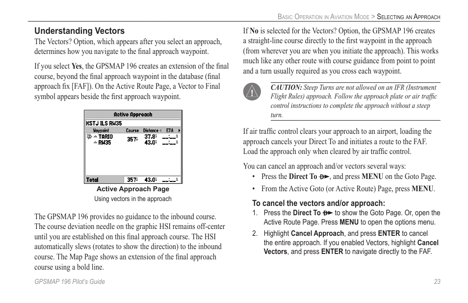 Understanding vectors | Garmin GPSMAP 196 User Manual | Page 31 / 132