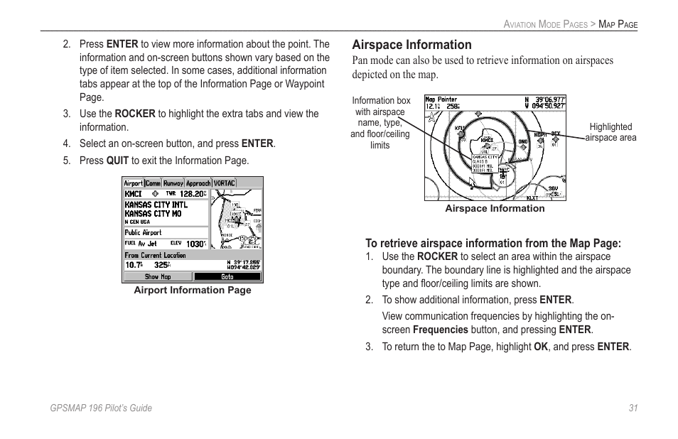 Airspace information | Garmin GPSMAP 196 User Manual | Page 39 / 132