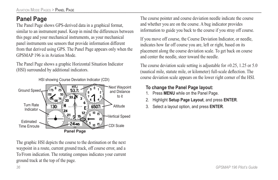 Panel page | Garmin GPSMAP 196 User Manual | Page 44 / 132