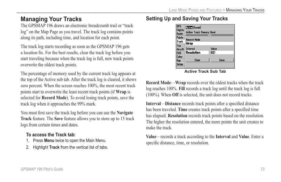 Managing your tracks | Garmin GPSMAP 196 User Manual | Page 81 / 132