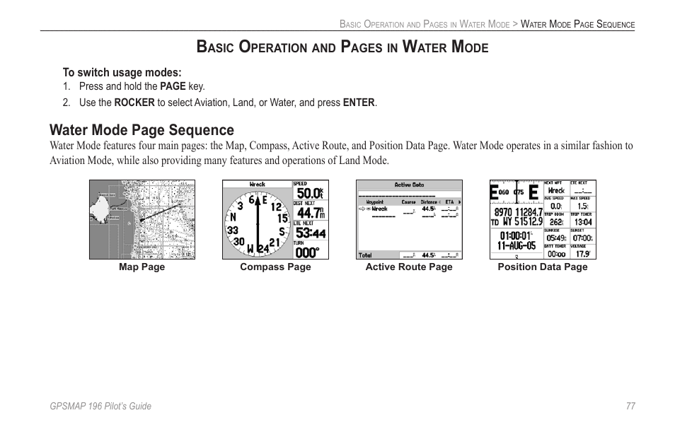 Water mode page sequence | Garmin GPSMAP 196 User Manual | Page 85 / 132