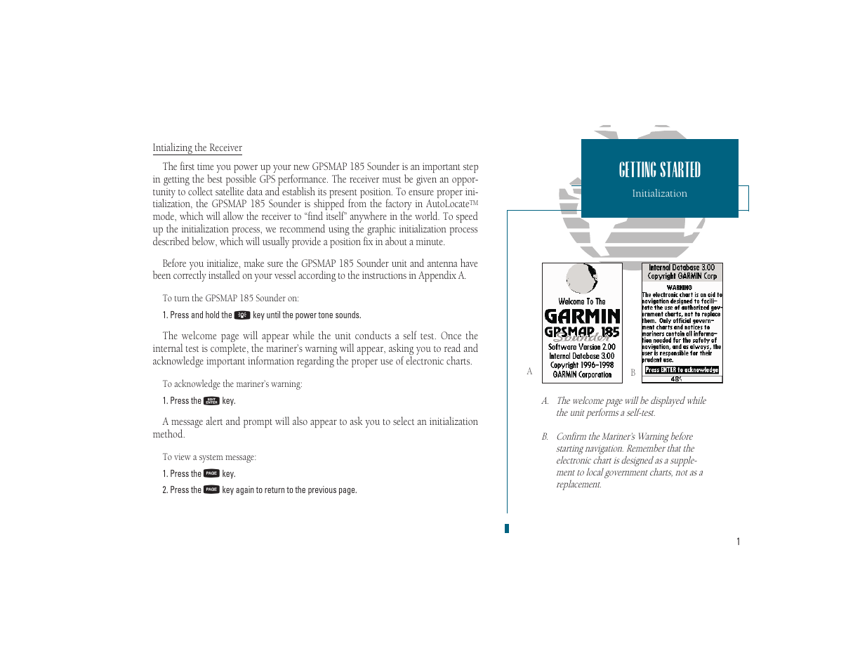 Getting started | Garmin GPSMAP 185 Sounder User Manual | Page 11 / 110