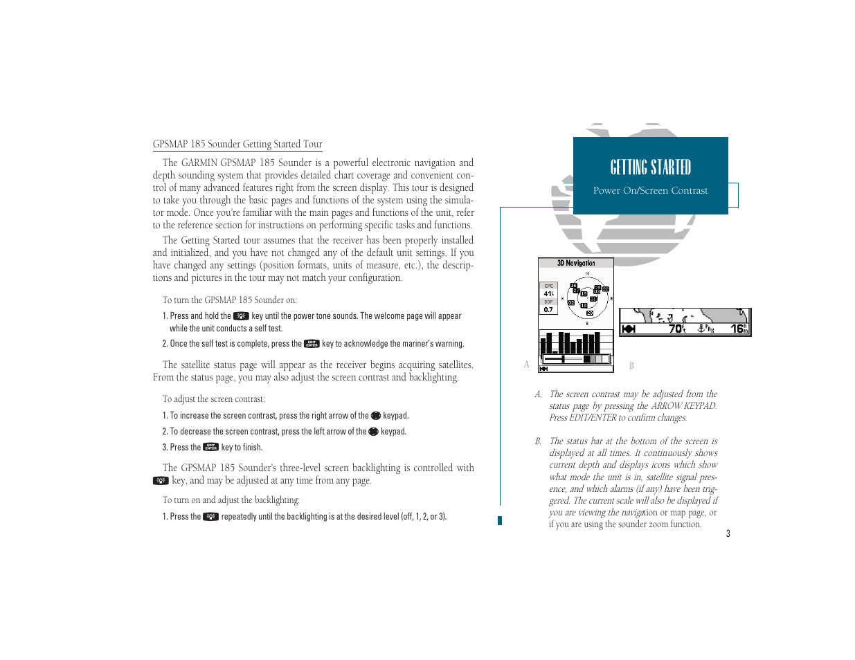 Getting started | Garmin GPSMAP 185 Sounder User Manual | Page 13 / 110