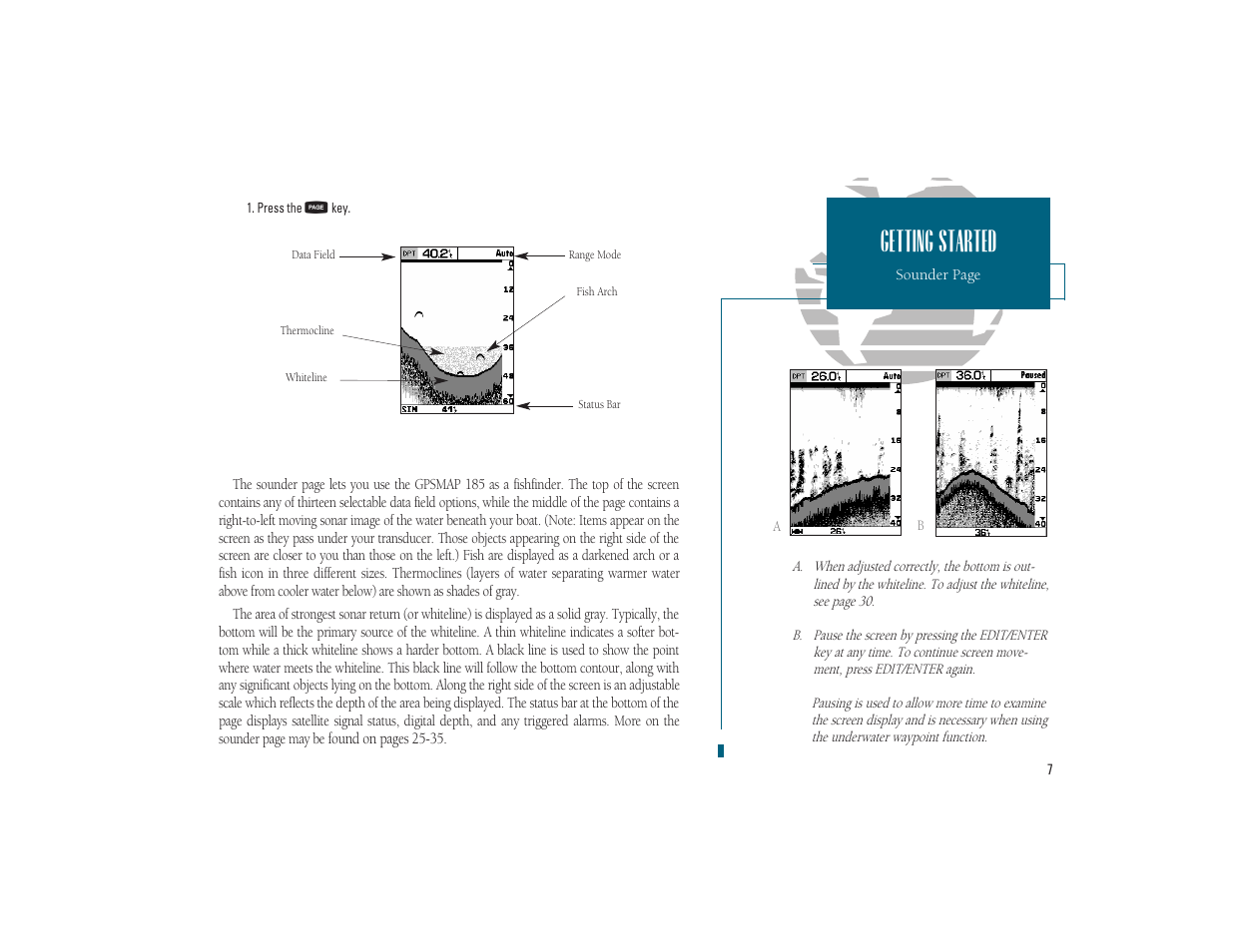 Getting started | Garmin GPSMAP 185 Sounder User Manual | Page 17 / 110