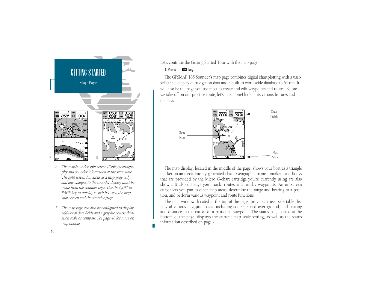Getting started | Garmin GPSMAP 185 Sounder User Manual | Page 20 / 110
