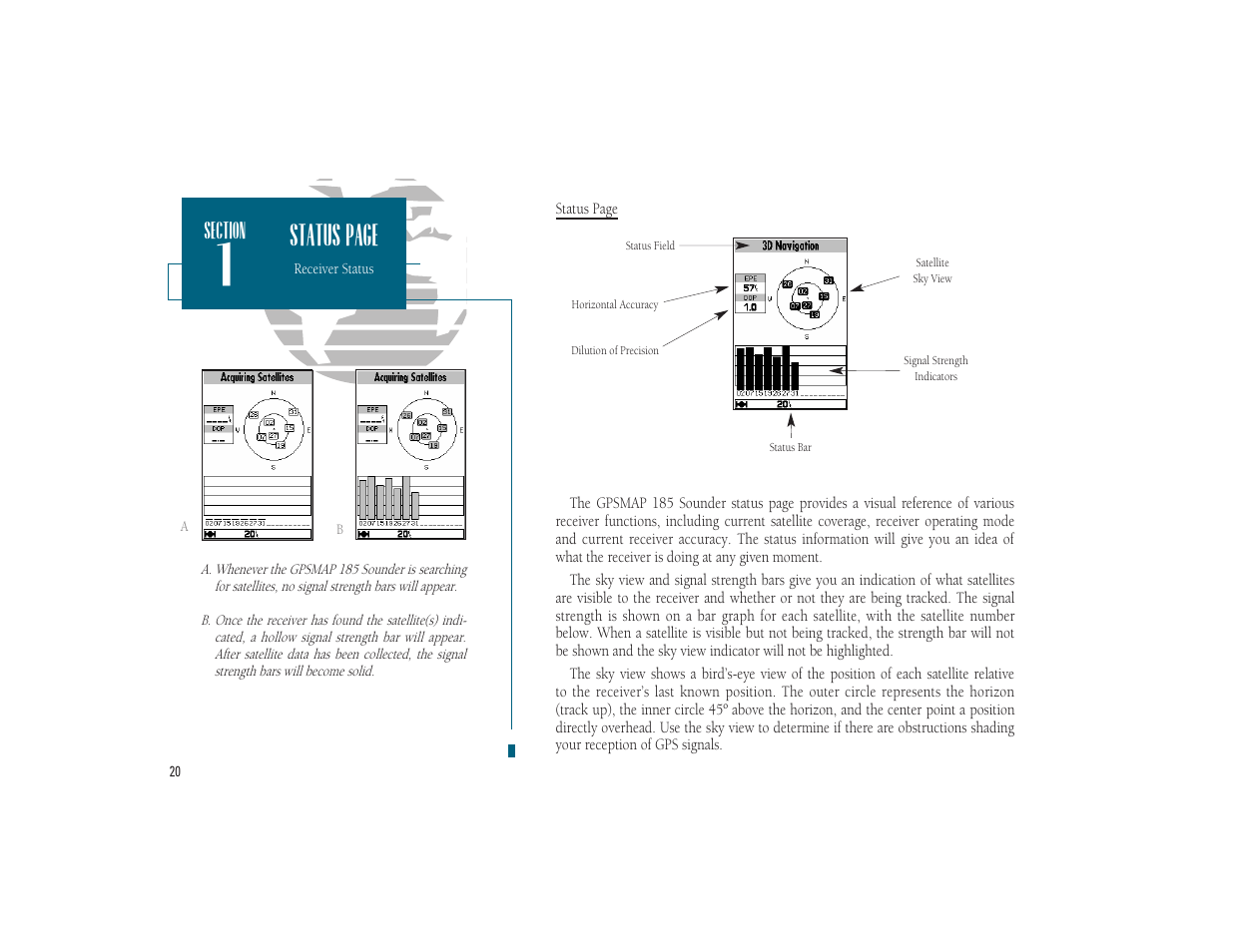 Status page | Garmin GPSMAP 185 Sounder User Manual | Page 30 / 110