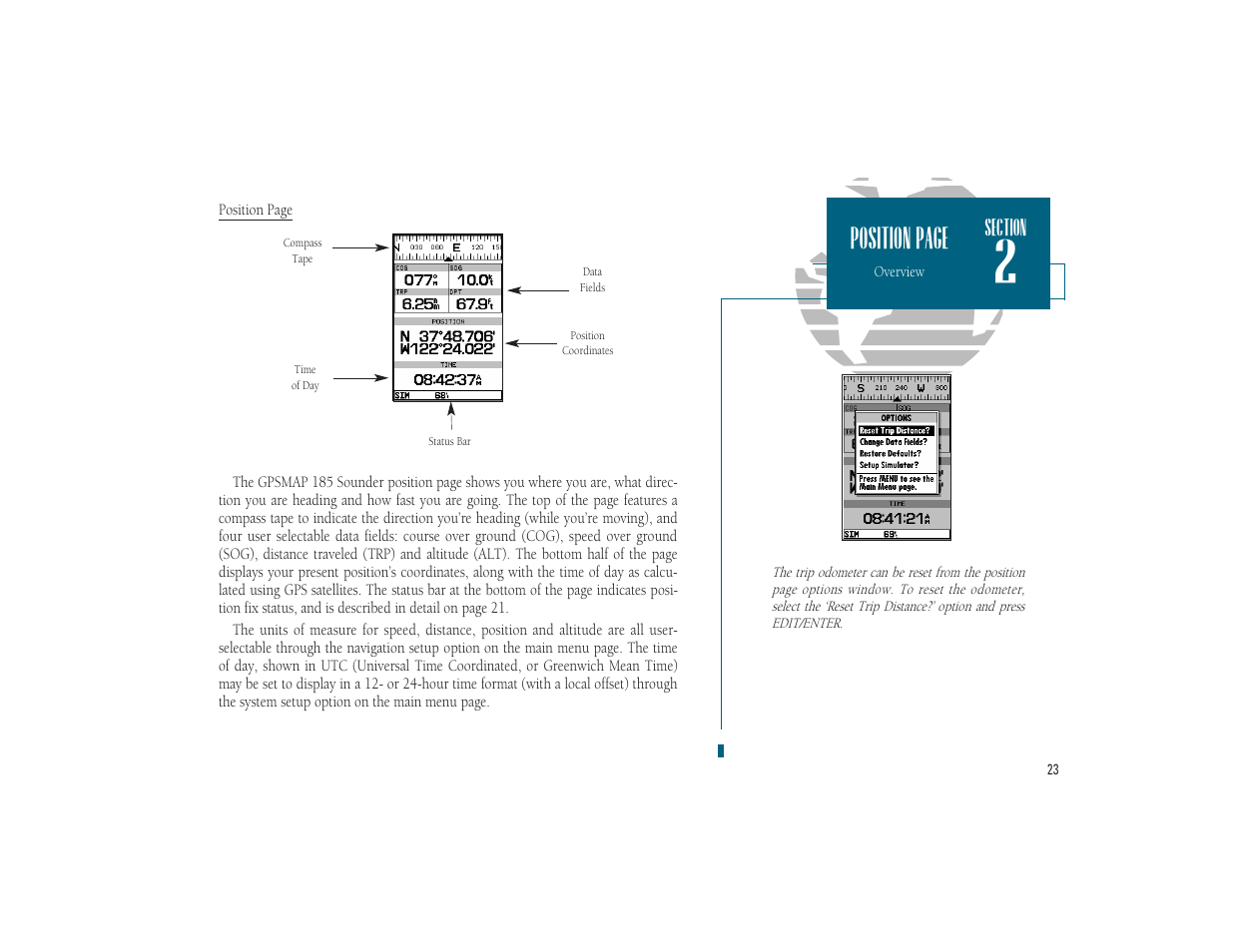 Position page | Garmin GPSMAP 185 Sounder User Manual | Page 33 / 110