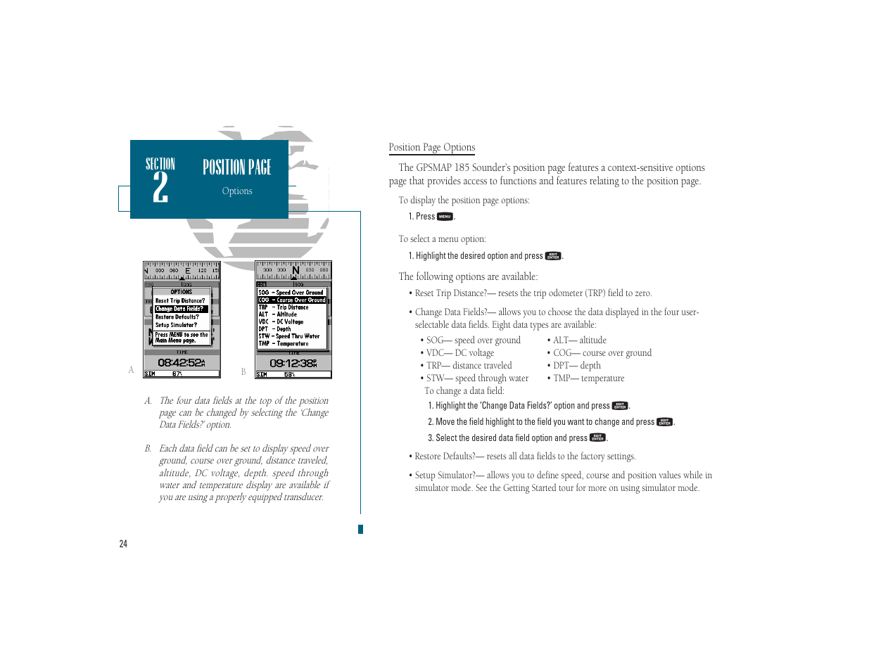 Position page | Garmin GPSMAP 185 Sounder User Manual | Page 34 / 110