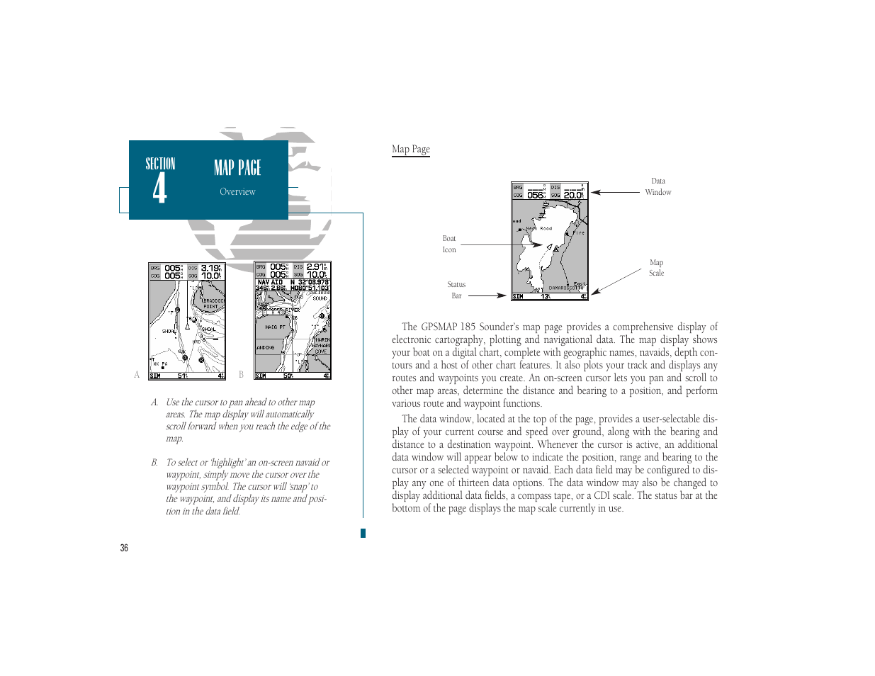 Map page | Garmin GPSMAP 185 Sounder User Manual | Page 46 / 110