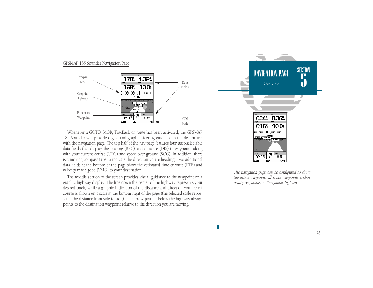 Navigation page | Garmin GPSMAP 185 Sounder User Manual | Page 55 / 110