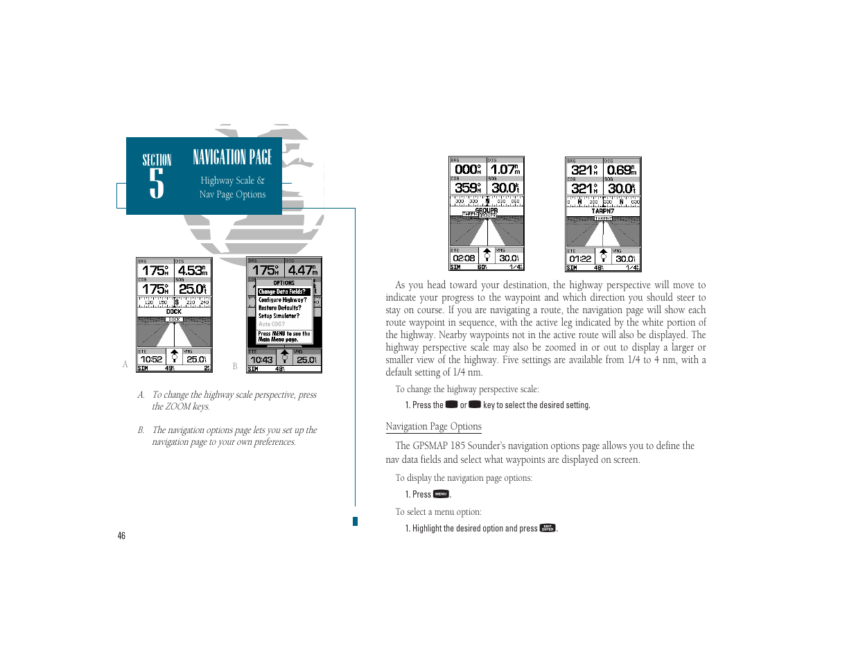Navigation page | Garmin GPSMAP 185 Sounder User Manual | Page 56 / 110