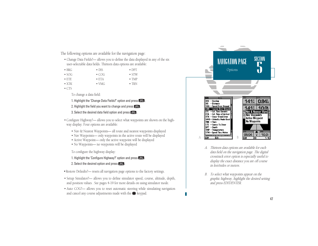 Navigation page | Garmin GPSMAP 185 Sounder User Manual | Page 57 / 110