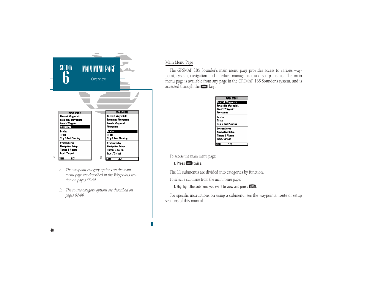 Main menu page | Garmin GPSMAP 185 Sounder User Manual | Page 58 / 110