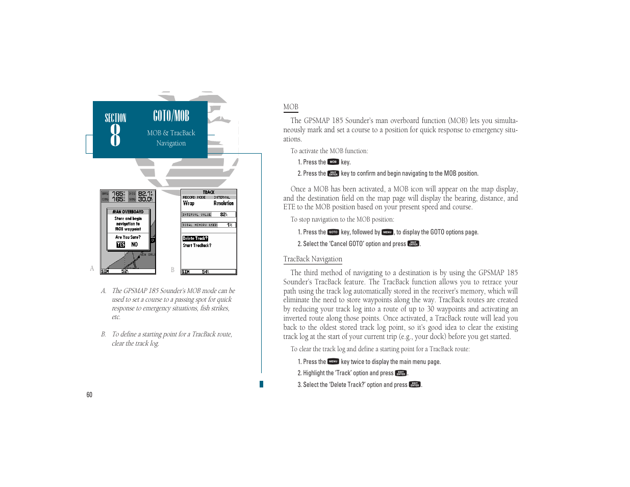 Goto/mob | Garmin GPSMAP 185 Sounder User Manual | Page 70 / 110