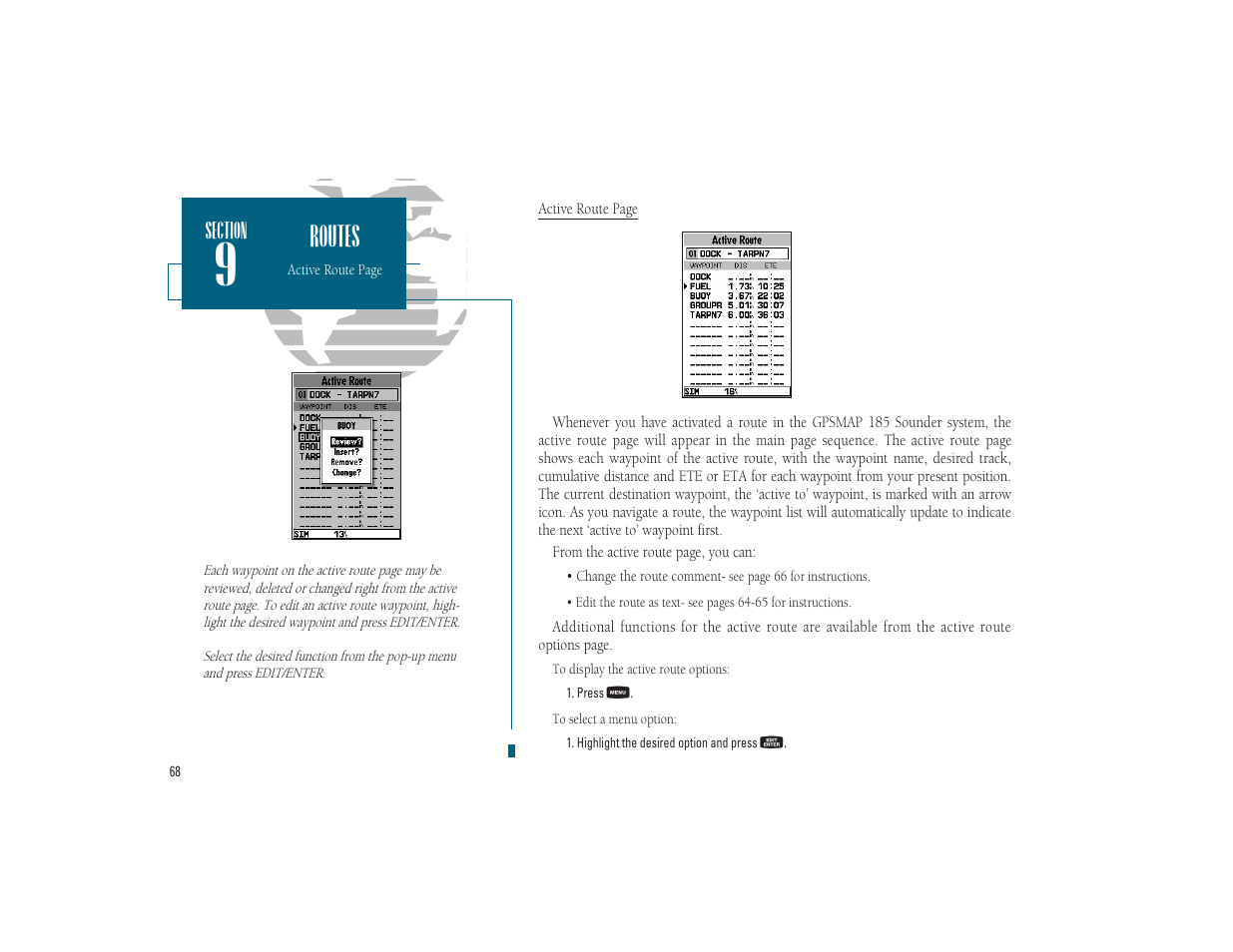 Routes | Garmin GPSMAP 185 Sounder User Manual | Page 78 / 110