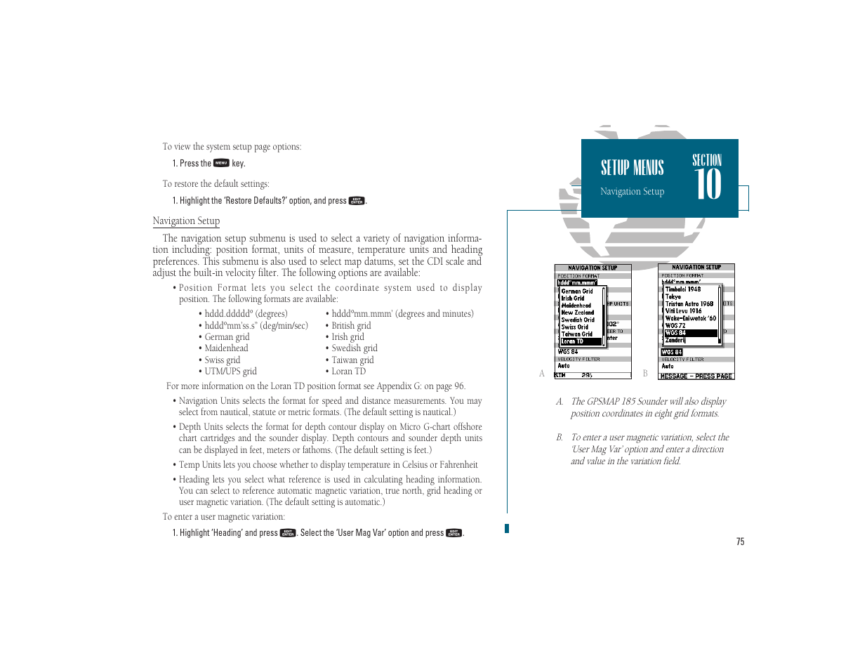 Setup menus | Garmin GPSMAP 185 Sounder User Manual | Page 85 / 110